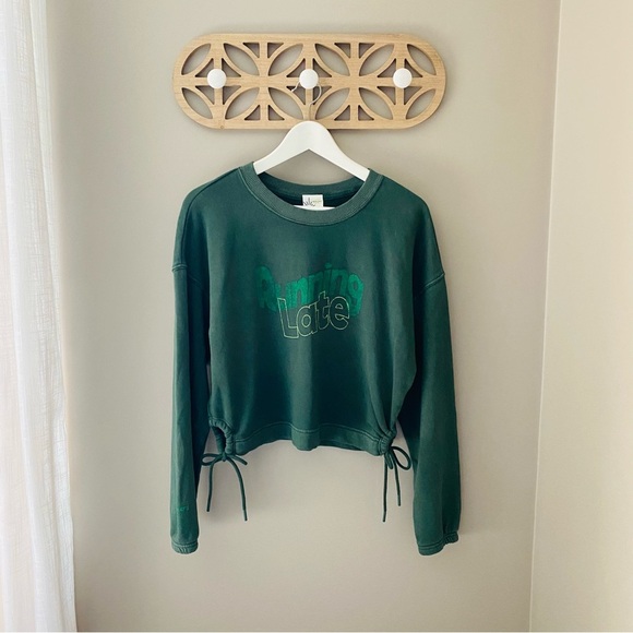 aerie 'Running Late' Pullover Cropped Sweater Green Sz XS - Picture 1 of 11